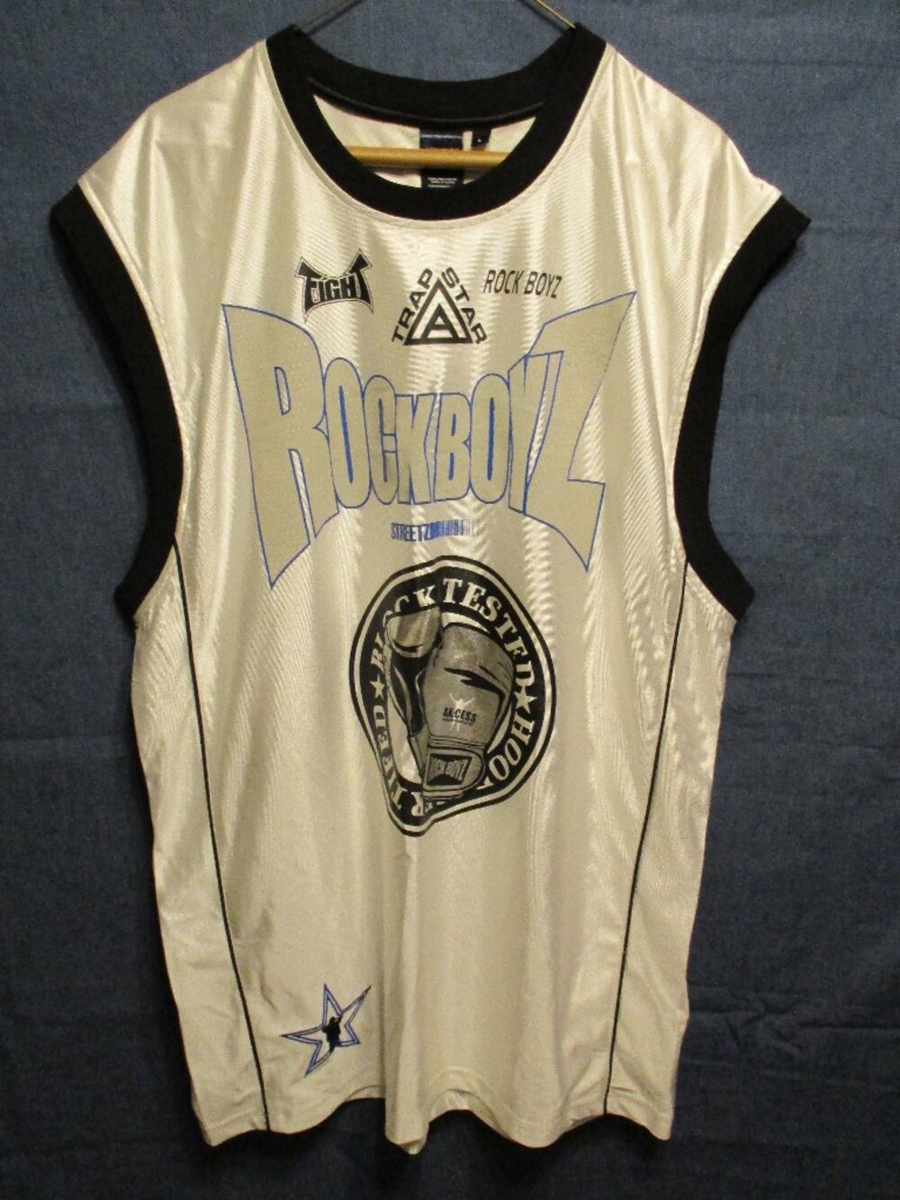 Vintage Trap Star Rock Boyz AK;CESS White, Black & Silver Boxing Jersey  Sz. L